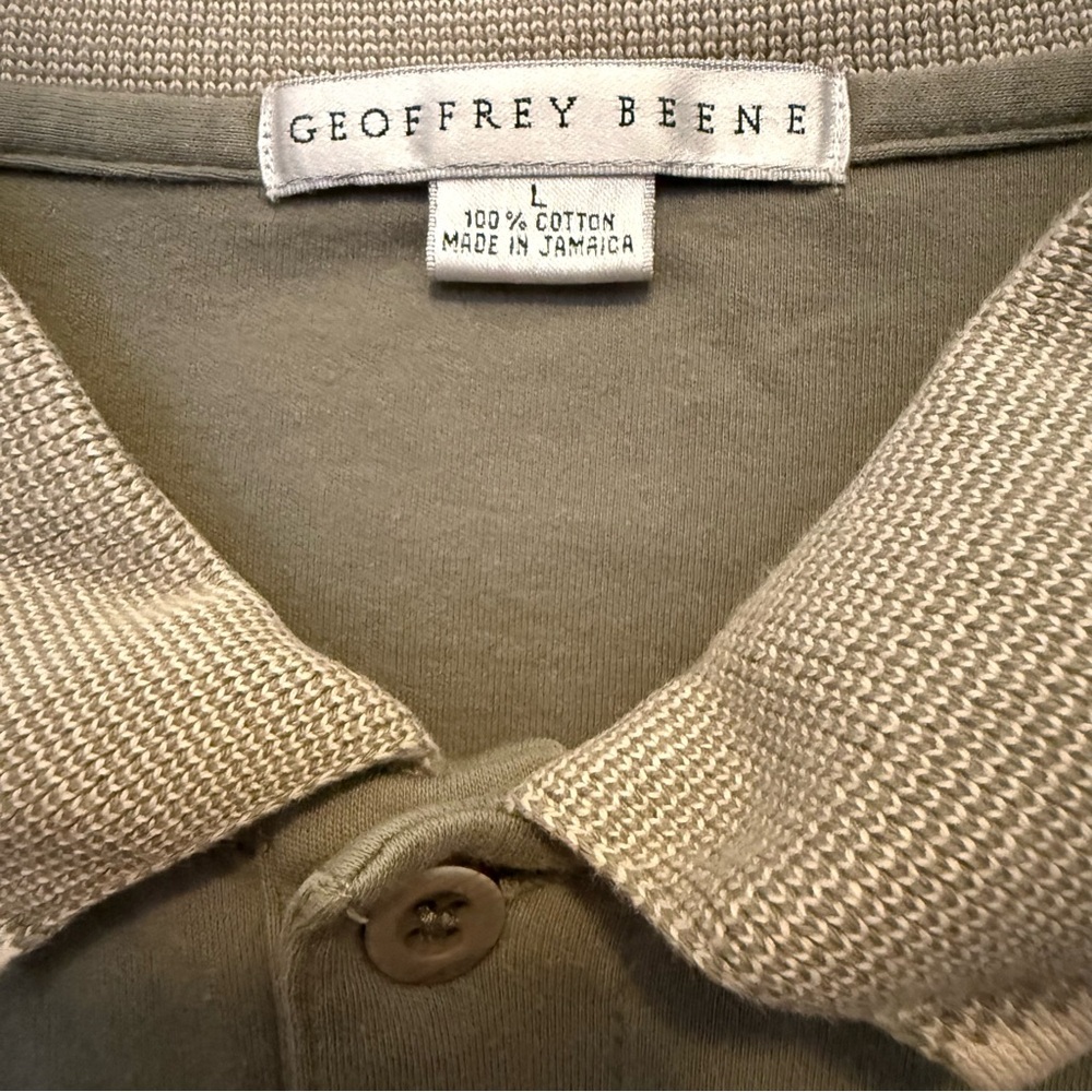Geoffrey Beene Green Short Sleeve Pullover 3 Button Polo 100% Cotton Men’s L - Picture 3 of 9